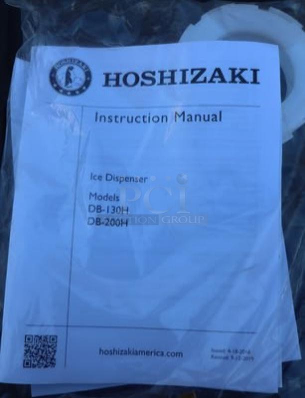 Manual for Hoshizaki DB-130H Ice Dispenser. Displays model information and Hoshizaki logo.