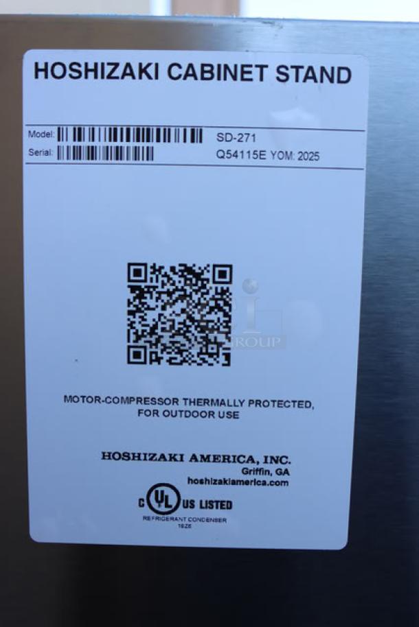 Hoshizaki SD-271 ice machine stand with lockable door, S/N: Q54115E, 2025 model. Minor scratches, dents. UL listed.