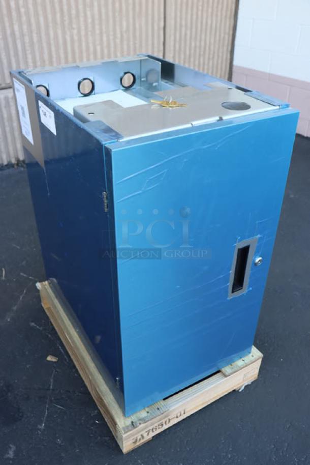 Brand new 2025 Hoshizaki SD-271 ice machine and water dispenser stand. Lockable door. Minor scratches and dents visible.