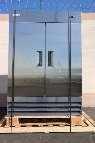 Brand new Avantco A-49F-HC 54" solid door reach-in freezer, out of packaging, tested, serial number 083439783 7258.