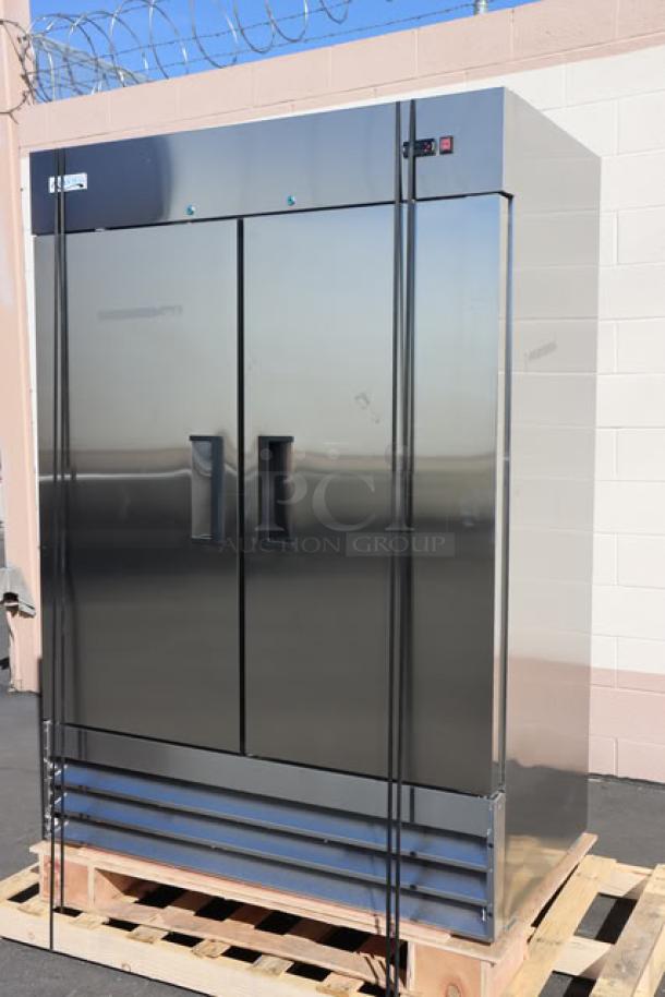 Brand new Avantco A-49F-HC 54" solid door reach-in freezer, tested and operational, without original packaging.