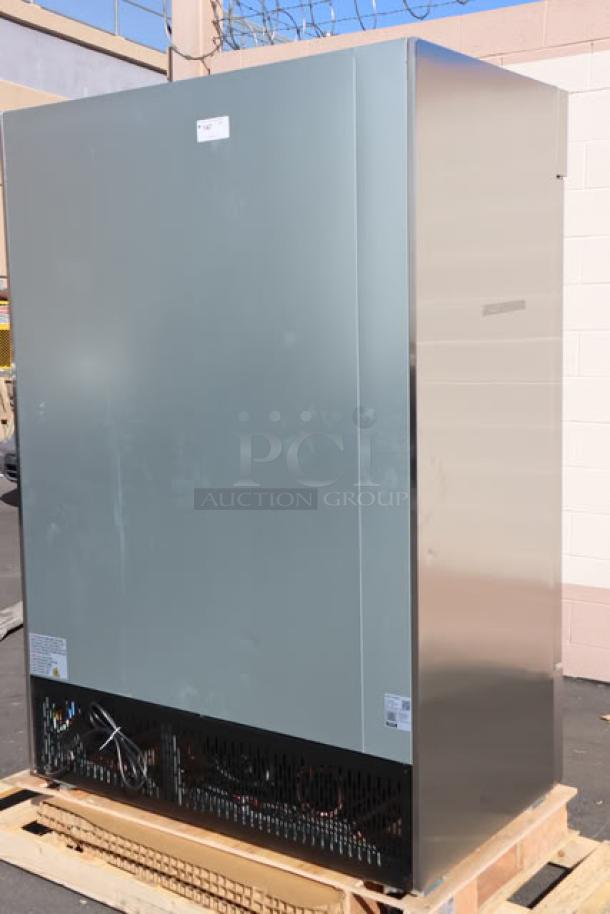 Brand new Avantco A-49F-HC 54" solid door reach-in freezer, 115V, 8.5A, tested, on pallet, serial number 083439783 7258.