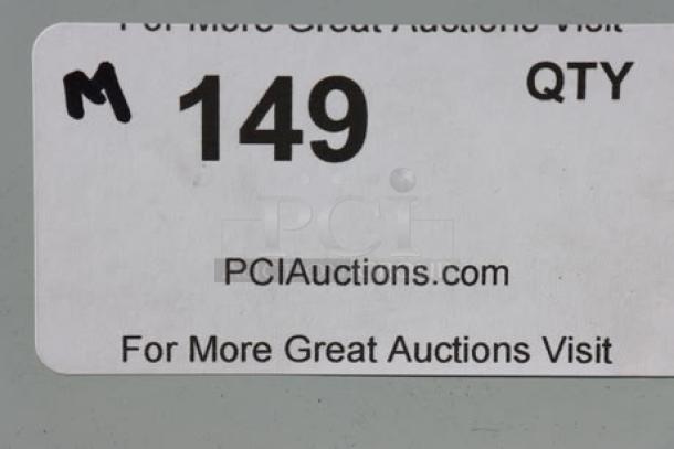 Regency 124" stainless steel sink, model 600S32424218, with 3 compartments and 2 drainboards. Back right leg socket bent.