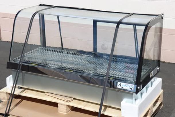 Brand new Avantco BCDI-48 48" black refrigerated display case, curved glass, drop-in countertop, 115V, 3.6A, serial 1763208230106.