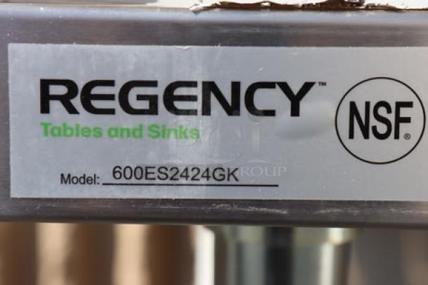 Regency 600ES2424GK stainless steel equipment stand label, showing model and NSF certification.