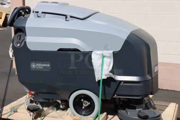 Advance SC901 ST 28D 056115530 cordless floor scrubber, new, 28" cleaning path, 30-gallon tank, 310 Ah batteries, charger included.