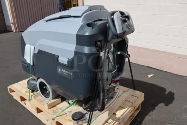 Advance SC901 ST 28D cordless floor scrubber, brand new, 28" cleaning path, 30-gallon tank, 310 Ah batteries, palletized.