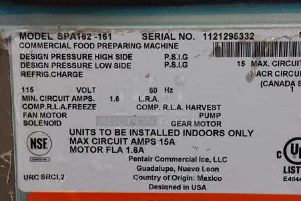 BRAND NEW Manitowoc SPA162-161 22" Touchless Ice Dispenser label showing model, serial number, voltage, and other specs.