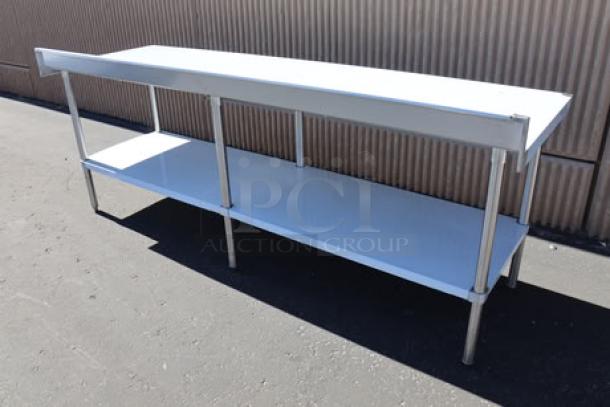 Regency 600TSB3096S stainless steel work table, 30"x96", new, with 4" backsplash, undershelf, 16-gauge, scratch-n-dent condition.