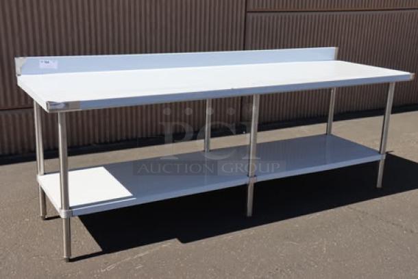 BRAND NEW Regency 600TSB3096S 30"x96" 16-Gauge Stainless Steel Work Table, 4" backsplash, undershelf, scratch-n-dent.