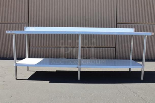 Regency 600TSB3096S 30"x96" stainless steel work table, 16-gauge, 4" backsplash, undershelf, new scratch-n-dent condition.
