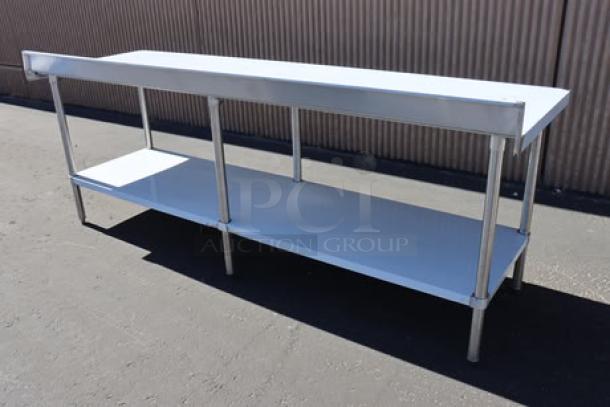 Brand new Regency 600TSB3096S 30"x96" stainless steel work table with 4" backsplash, undershelf, 16-gauge, scratch-n-dent.