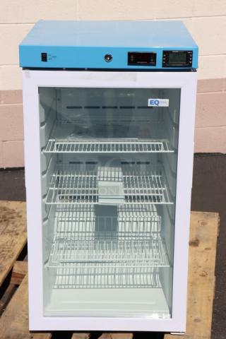 Summit ACR32G 3.17 Cu. Ft. medical refrigerator, white/blue, glass door, new scratch-n-dent, EQTemp label, model ACR32G.