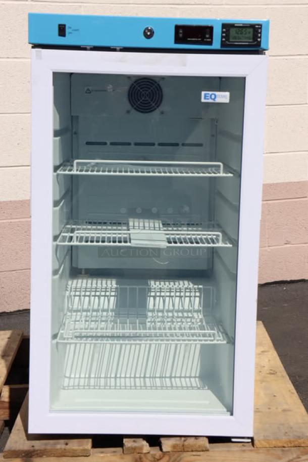 Summit Appliance ACR32G medical refrigerator, 3.17 cu. ft., white/blue, glass door, new scratch-n-dent, EQTemp label, 115V.