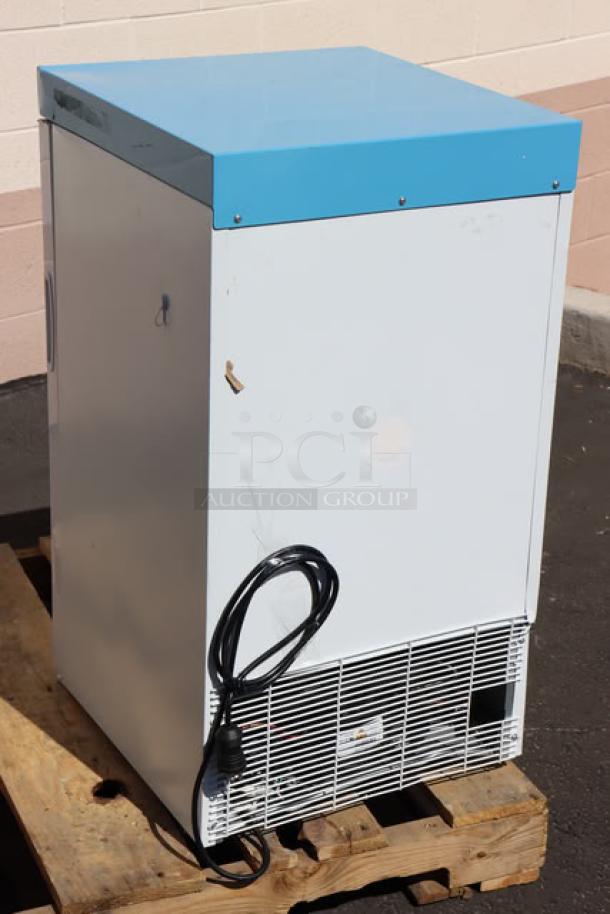 Summit Appliance ACR32G medical refrigerator, white/blue, 3.17 cu. ft., glass door, brand new scratch-n-dent, serial 25-02-08-0060.