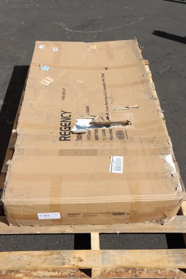 Brand new Regency 600TSB3060S 30"x60" work table in damaged box. Features 16-gauge stainless steel, 4" backsplash, undershelf.