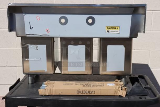 BRAND NEW SCRATCH-N-DENT Regency 600S31014 39" stainless steel three compartment sink, no drainboards, galvanized legs.