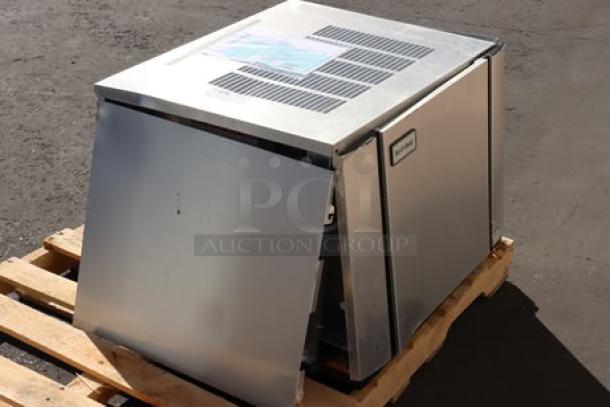 Brand new Ice-O-Matic CIM0530HA90 ice machine, 30" air-cooled, 525 lb capacity, scratch-n-dent, visible exterior vent and label.