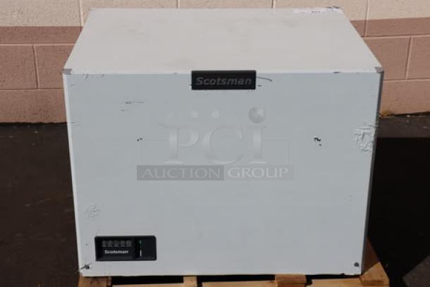 Brand new Scotsman MC0330SWX-1A Prodigy Elite 30" water-cooled ice machine. Minor box wear, model and serial labels visible.