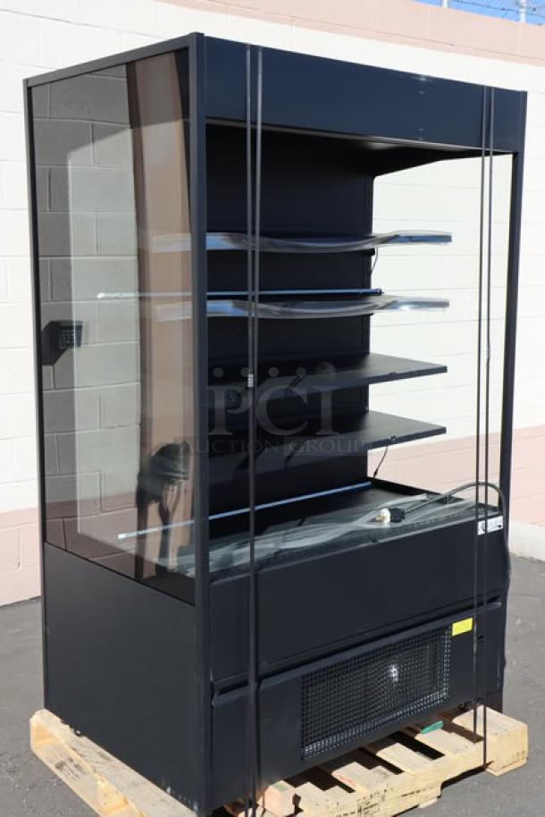 Brand new Avantco VOA-48-B black open air merchandiser, 47" wide, LED lighting, scratch-n-dent, model info on label.