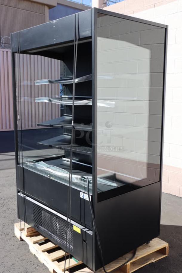 Brand new Avantco VOA-48-B Black Open Air Merchandiser, 47 3/16", LED lighting, extra deep, minor cosmetic flaws visible.