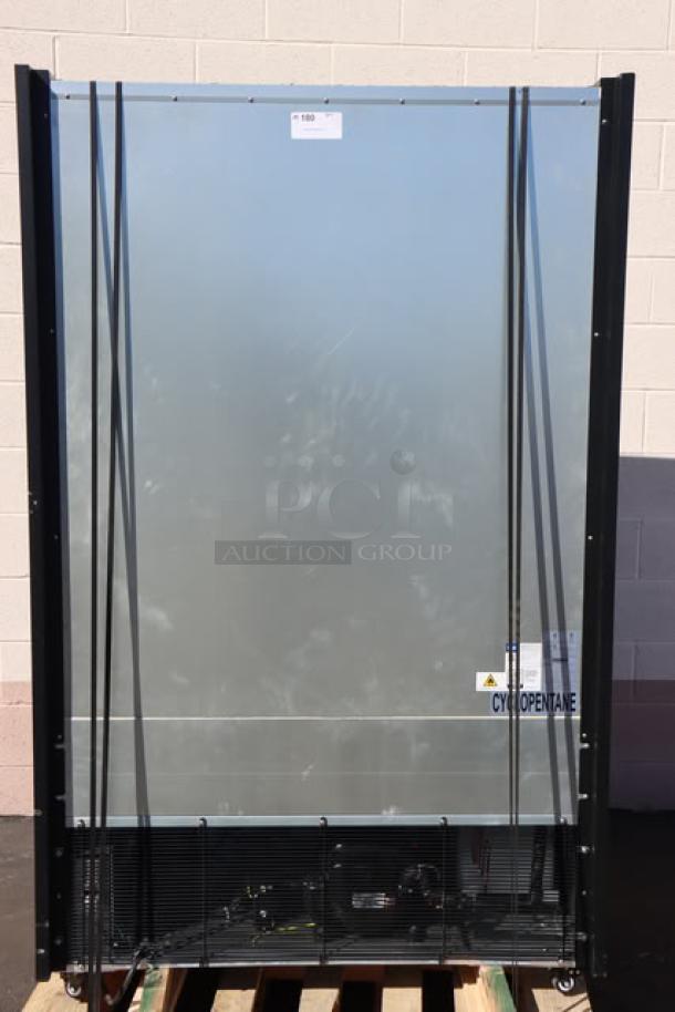 Brand new Avantco VOA-48-B vertical open air merchandiser, black, 47" wide, with LED lighting, minor scratches.