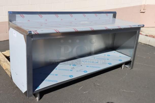 Advance Tabco EK-SS-246 work table, 24"x72" 14 gauge stainless steel, open front, 5" backsplash, scratch-n-dent condition.