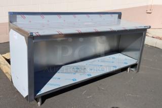 Advance Tabco EK-SS-246 work table, 24"x72" 14 gauge stainless steel, open front, 5" backsplash, scratch-n-dent condition.