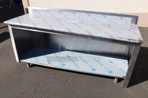 Brand new Advance Tabco EK-SS-246 work table, 24"x72", 14 gauge stainless steel, open base, 5" backsplash, scratch-n-dent.