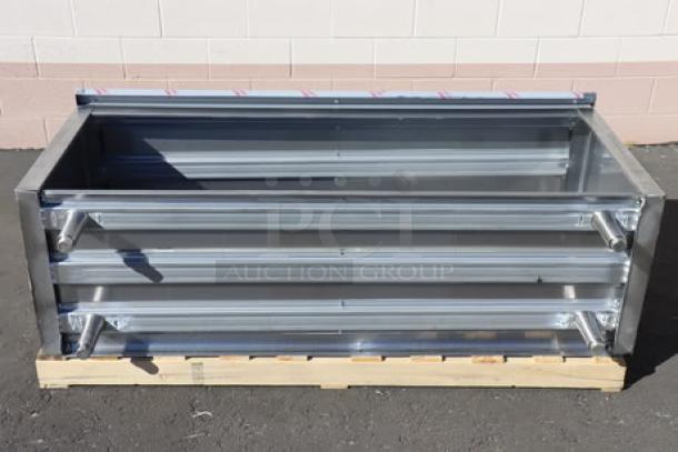 Brand new Advance Tabco EK-SS-246 work table, 24" x 72", 14 gauge steel, open front, 5" backsplash, scratch-n-dent condition.