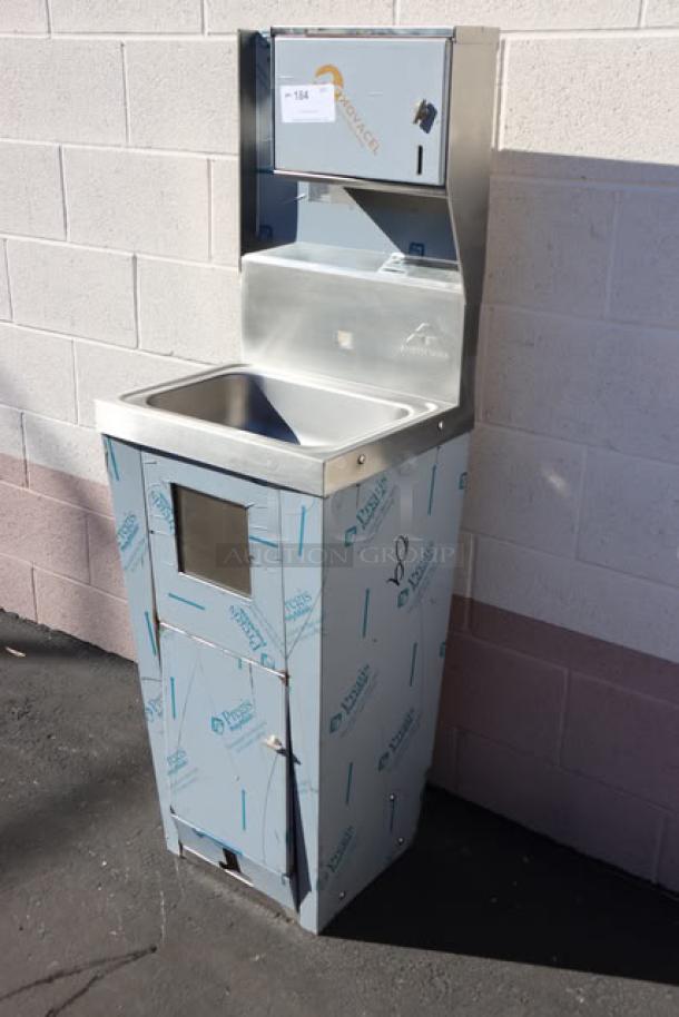 Advance Tabco 7-PS-99 hands-free hand sink with pedestal base, soap and towel dispenser, trash bin. New, out of box.