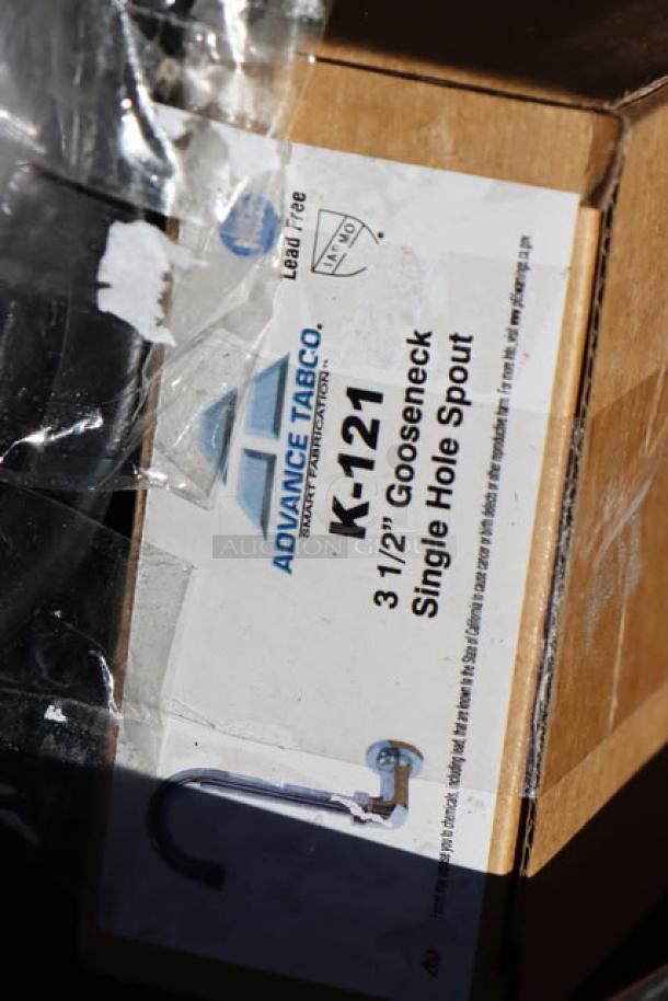 Advance Tabco K-121 Gooseneck Single Hole Spout box, labeled "Lead Free".