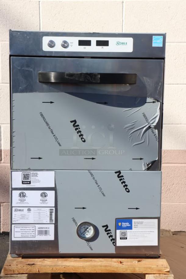 BRAND NEW Noble Warewashing HTGW underbar glass washer, 208V/240V, 1 phase. Visible protective film and labels, S/N: 8103341216.