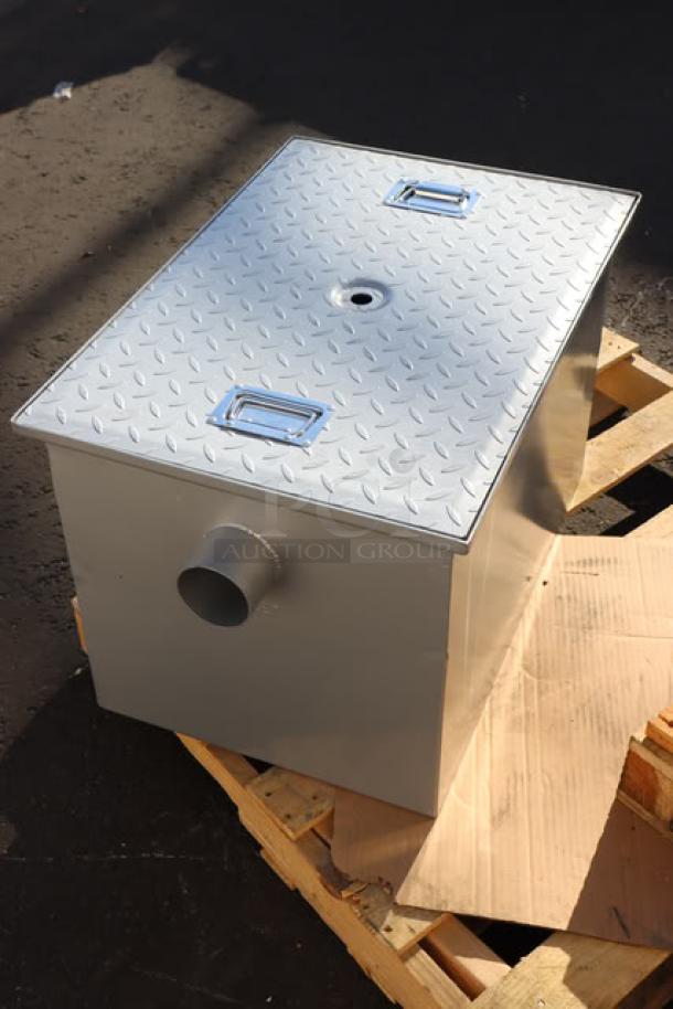 Brand new Regency 600GT grease trap, 50 lb., 25 GPM, 3" non-threaded connections, scratch-n-dent, PDI certified.
