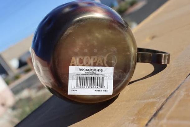 Acopa Alchemy 16 oz. Hammered Dark Antique Copper Moscow Mule Mug. Model 553AQCMH16, new condition, label shows "Made in India".
