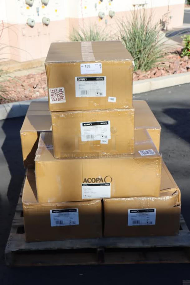 Boxes of Acopa Alchemy 16 oz. Hammered Dark Antique Copper Moscow Mule Mugs, model 553AQCMH16, 8 packs of 12 each.