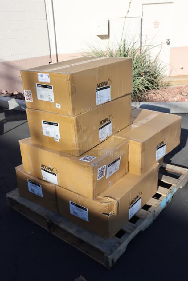 8 cartons of Acopa Alchemy 16 oz. Hammered Dark Antique Copper Moscow Mule Mugs, model 553AQCMH16, on a pallet.