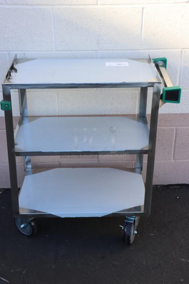 Regency 600CT1627WD utility cart, 16"x27", 3-shelf, 20-gauge 430 stainless steel, fully welded, brand new, no packaging.