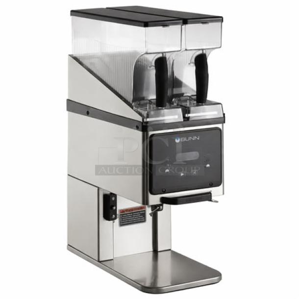 Bunn 35600.0020 BrewWISE MHG Coffee Grinder, stainless steel, dual removable hoppers, new, original packaging damaged.