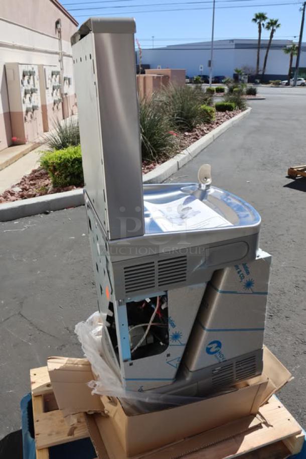 Brand new Zurn Elkay LZSTL8WSSK ezH20 stainless steel bottle filling station, bi-level, scratch-and-dent condition.