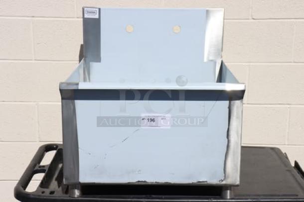 Steelton Model 522US12424 sink, brand new with scratch-n-dent damage, visible dents and scratches on the front and sides.