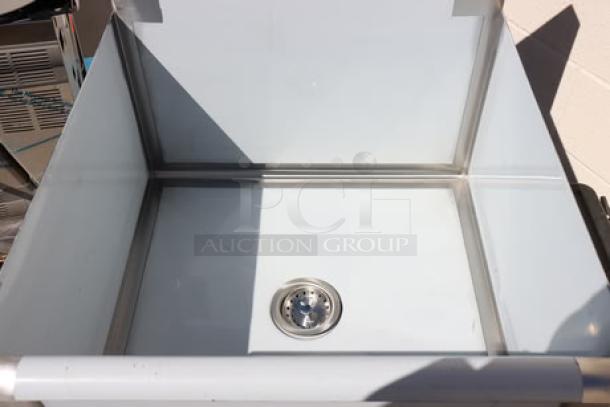Steelton 522US12424 sink, brand new scratch-n-dent condition, stainless steel, visible drain, auction item.