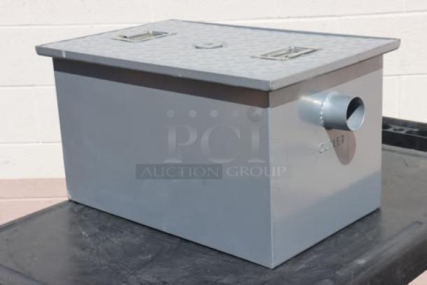 Regency 600GT10 grease trap, 20 lb., 10 GPM, PDI certified, out of box, 2" non-threaded connections, new condition.