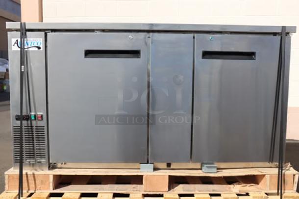 Avantco UDD-3-CT-S-6 stainless steel kegerator with triple tap tower, 115V, 400W. New, dent on bottom left, light scratches.