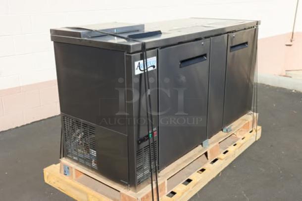 Avantco UDD-3-CT-S-6 stainless steel kegerator with dual triple tap towers, dent on bottom left, minor scratches, 364 lb.