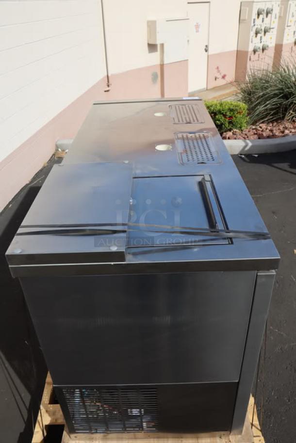 Avantco UDD-3-CT-S-6 stainless steel kegerator with triple tap tower, 3 keg capacity, large dent on bottom left.