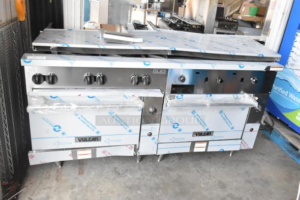 Brand new Vulcan 72SS-6B36GTN commercial range, 72" with 6 burners, 36" griddle, and 2 ovens. Scratch and dent condition.