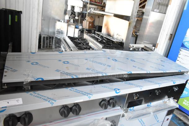 BRAND NEW Vulcan 72SS-6B36GTN 72" gas range with 6 burners, 36" griddle, 2 ovens. Scratch and dent. 310,000 BTU. Novacel wrapping.