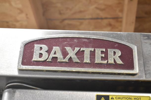 Baxter OV310G stainless steel commercial gas oven, mini rotating rack, double pan rack, with casters. Right door inoperable.