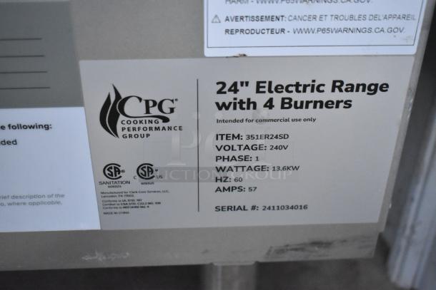 BRAND NEW 2024 CPG ER24-240-1 4-Burner Electric Range, 240V, 1 Phase, Space Saver Oven, Model 351ER24SD, Scratch and Dent.